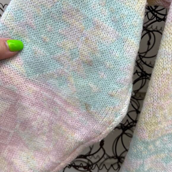 VTG Jan Taylor Pastel Stripe Henley Fair Isle Sweater pink green yellow MEDIUM - Picture 4 of 6